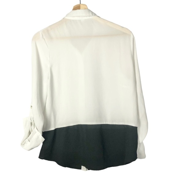 Papaya White & Black Chiffon Long Sleeve Button Down S - Picture 2 of 3